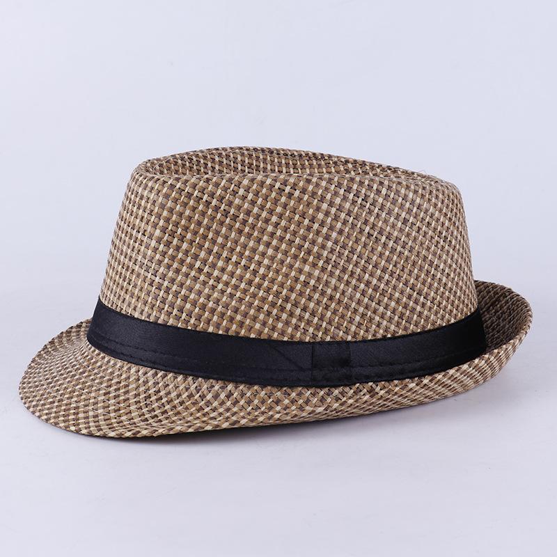 Men's Summer Visor Hat, Old Man's Hat, Plaid and Tricolor Grass Top Hat