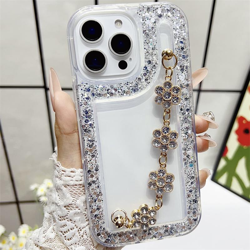 Samsung A56 Phone Case with Glitter Rhinestones, Bracelet Compatible, Supports S24 Ultra, Transparent, Cross-Border A14, A55, A1315.