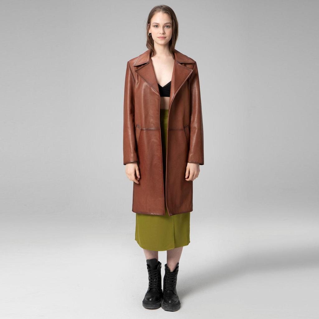 Dericlub Damen-Trenchcoat aus 100 % echtem Leder