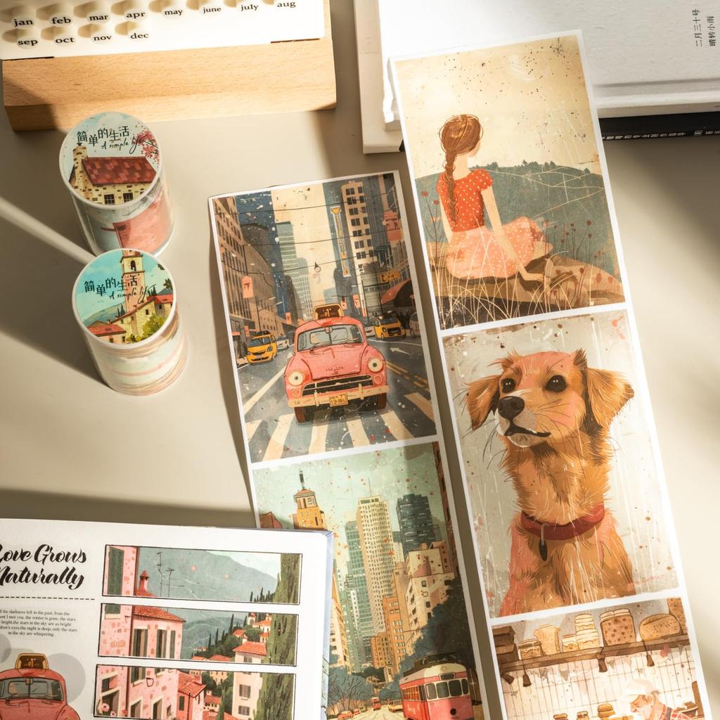 Alideco Maskovací Roztomilé Vintage a Květinové Washi Široké Lepicí Stylové Maskovací Samolepky 6-balení Páska, Chalupa, Ulice, Vzory, Páska, DIY, Páska,