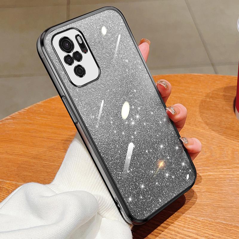 KEYSION Luxury Plating Glitter Phone Case for Redmi Note 10 10S 10 Pro 4G Transparent Soft TPU Shockproof Cover for Xiaomi POCO M5S