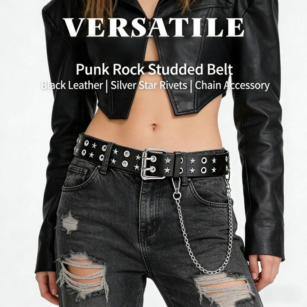 PU Leather Double Row Buckle Waistband Metal Y2K Belt Cool Men Belt  Female