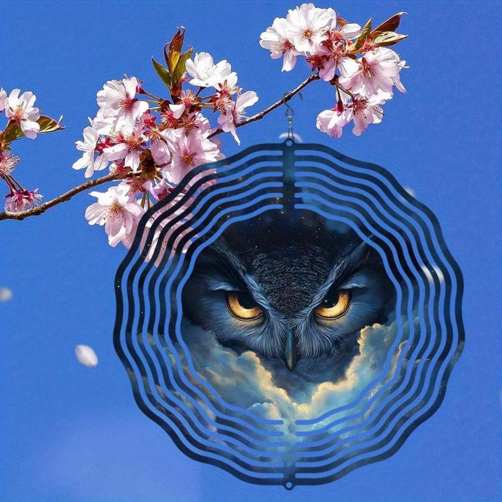 Metal Owl Wind Spinner 2D Rotating Garden Decor Outdoor Wind Chime for Patio Yard Balcony Decoration