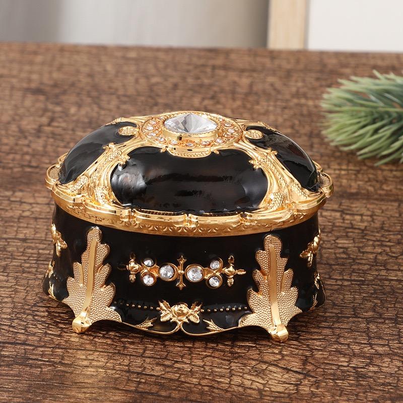 Mini Jewelry Storage Box Inlaid Gem Organizer European Style Necklace Portable Alloy Storage Earrings Ring Dresser Decorative