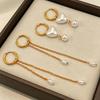 Stainless Steel Tassel Hoop Earrings Women Heart Pearl Long Earrings Buckle Fashion Colorfast Romantic Dinner Jewelry As Gifts