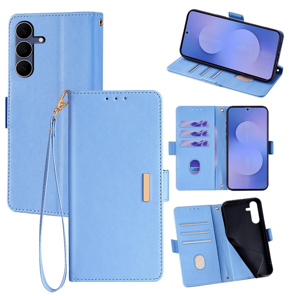

For Samsung Galaxy S25 FE Case RFID Blocking Wallet PU Leather Phone Cover with Wrist Strap