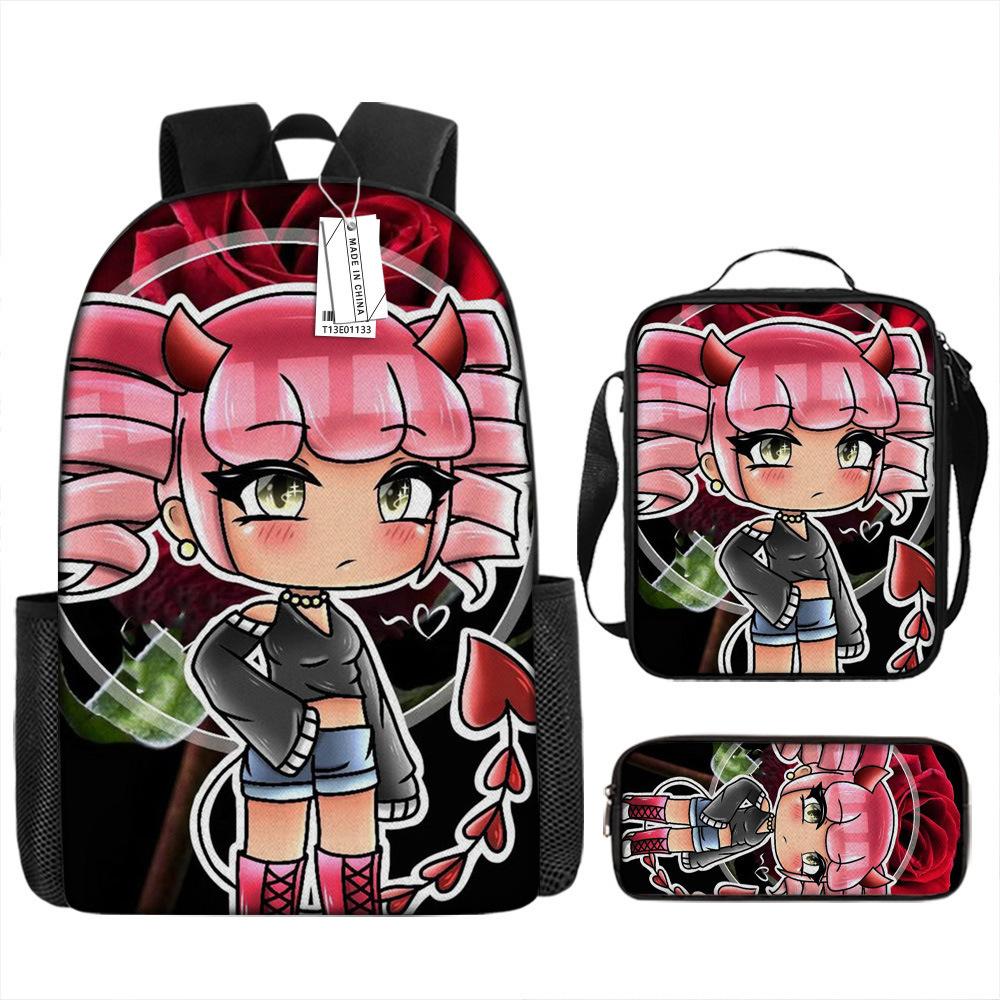 Classic Popular Funny Novelty Gacha 3D Printed 3pcs/Set Pupil School Bags Laptop Daypack Backpack Lunch Bag Pencil Case