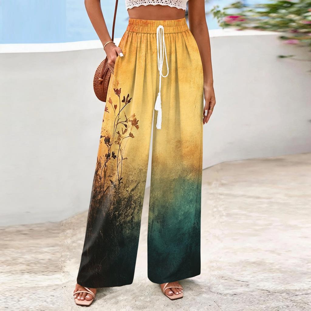 Women's Wide-Leg Casual Flowy Floral Print Pants