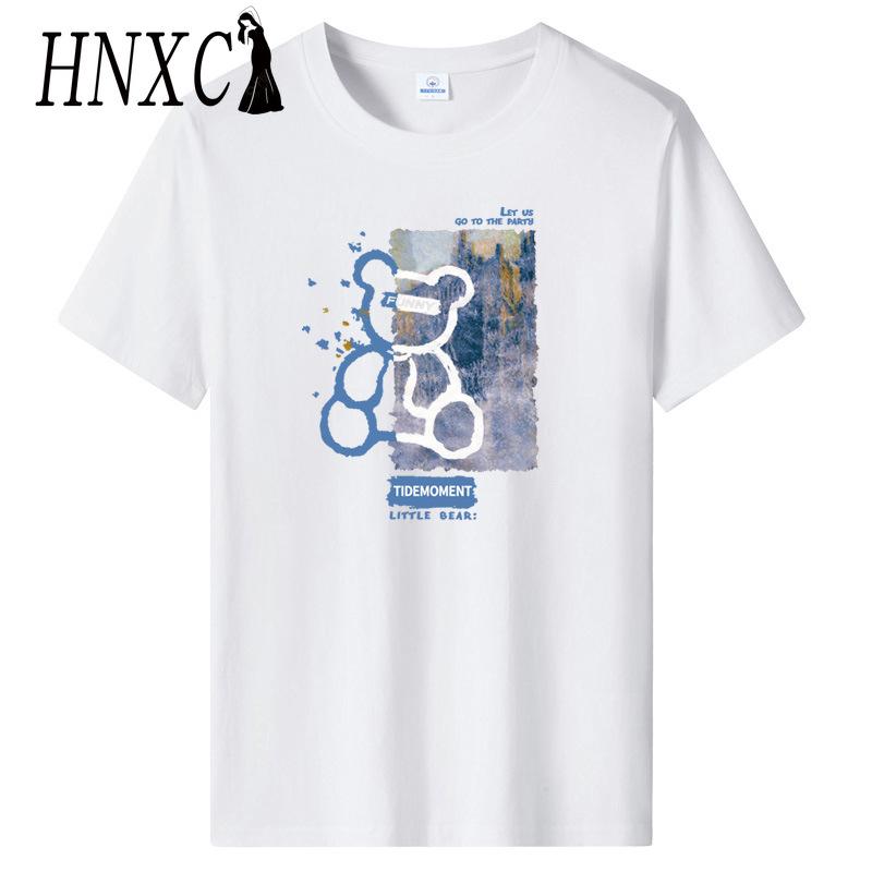 HNXC Cotton Short Sleeve T-shirt Men's Fashion Loose Half Sleeve Shirt Printed Compassionate Shirt