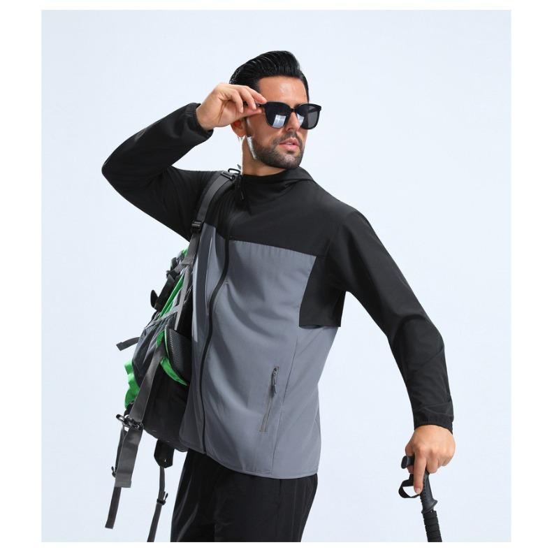 Hooded Windproof Jacket Men Outdoor Running Sportswear Fashion Loose Casual Coat Male