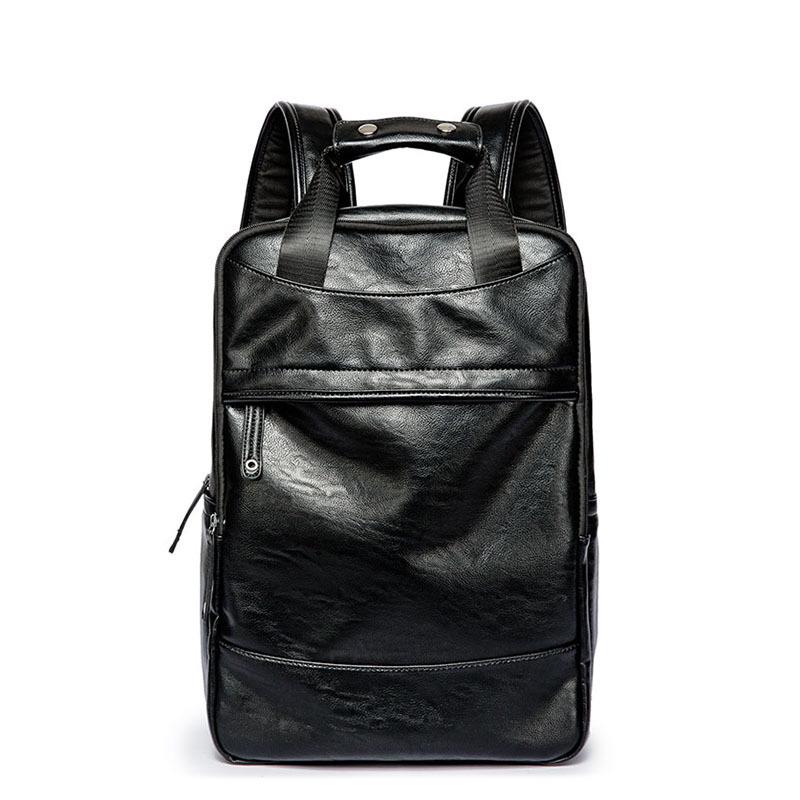 black leather computer backpack