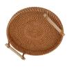 Rattan Fruit Tray with   Wood Handles Exquisite Hand Woven Round Serving Tray for Storage Display Bread Fruit