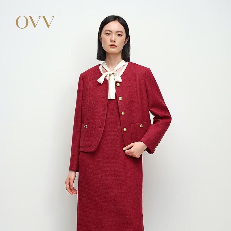 OVV New Year Red Series Women s V-Neck Textured Casual Jacket L