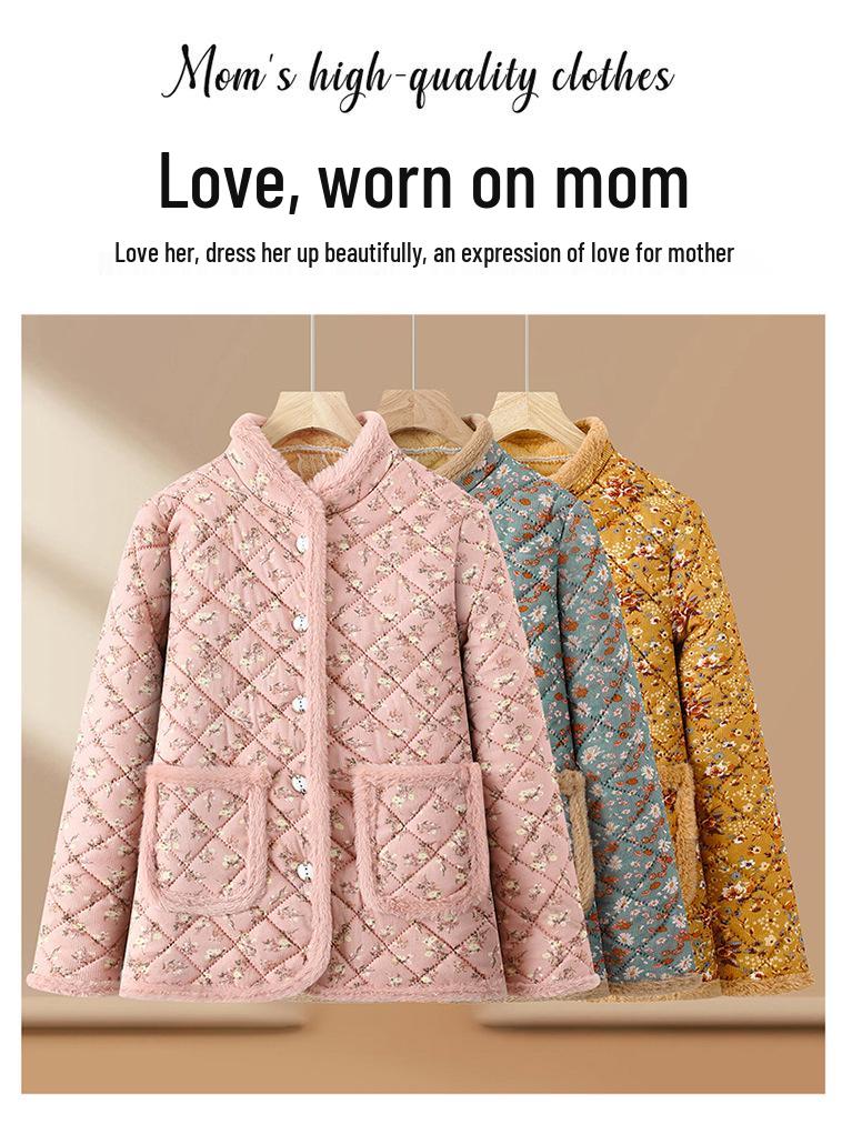 2025 Winter Floral Plus Velvet Cotton Jacket - Warm, Thickened, Stylish Outerwear for Women, Small Floral Design