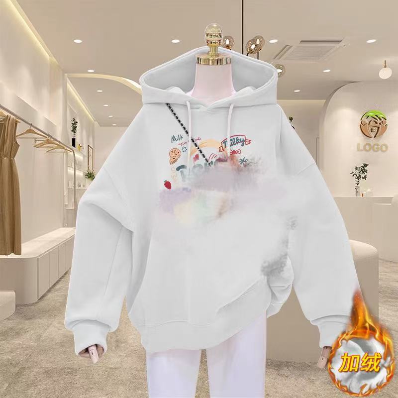 Fleece thickened hooded sweater women's autumn and winter, new loose fashion coat hoodie