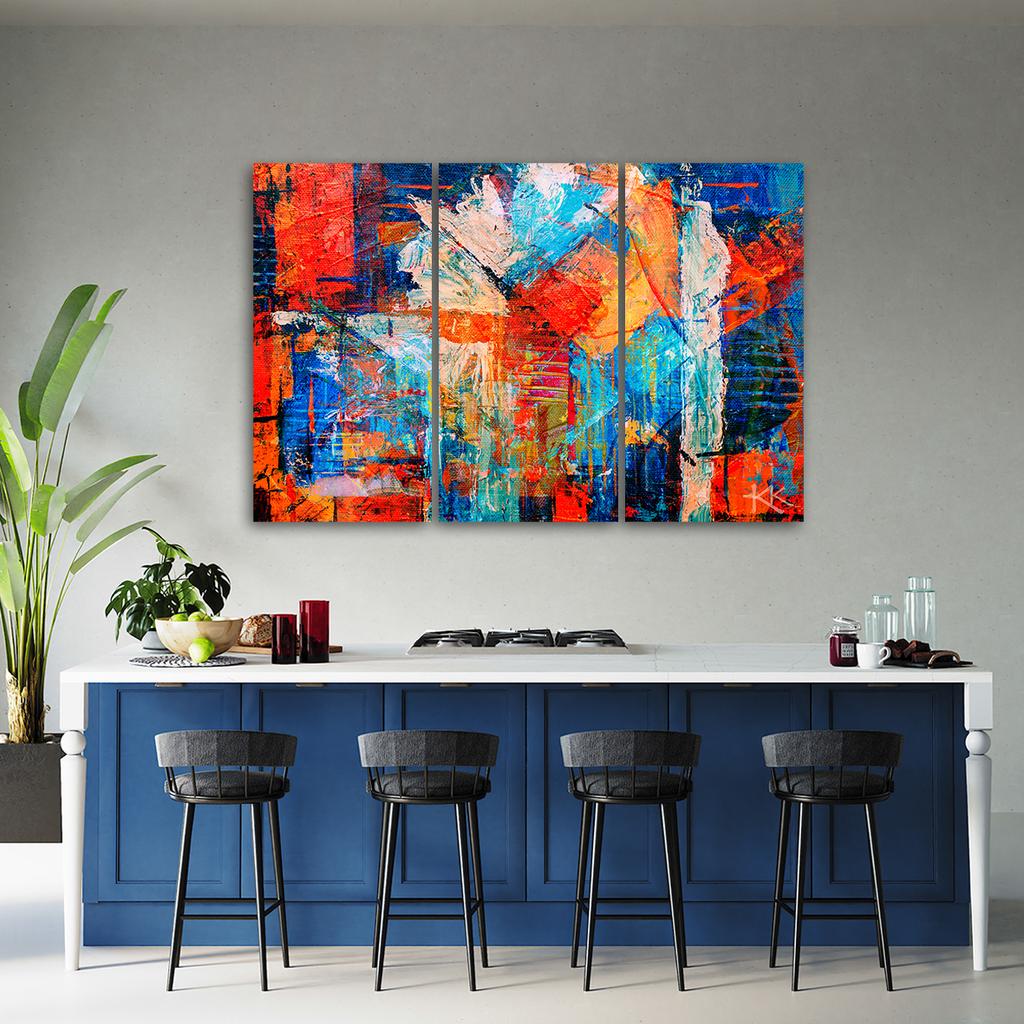 Three Piece Picture Canvas Print Orange Abstract Hand Painted