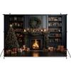 Christmas Fireplace Background For Photography  Tree Candle Gift Bookshelf Children Backdrop Room Decoration Photobooth