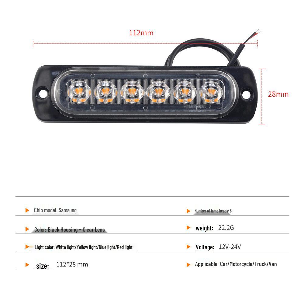 Ultra-Thin LED Car Warning Light: 6-Light, 12-24V, High-Brightness, Always-On Daytime Running & Turn Signal.