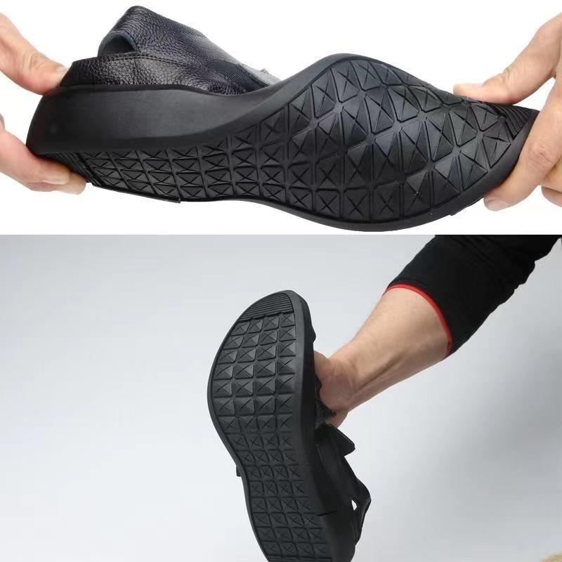Men's Summer Sandals All-match Bottom Soft Leather Non-slip Breathable Toe Cap Roman Sandals Hollow Flat Shoes