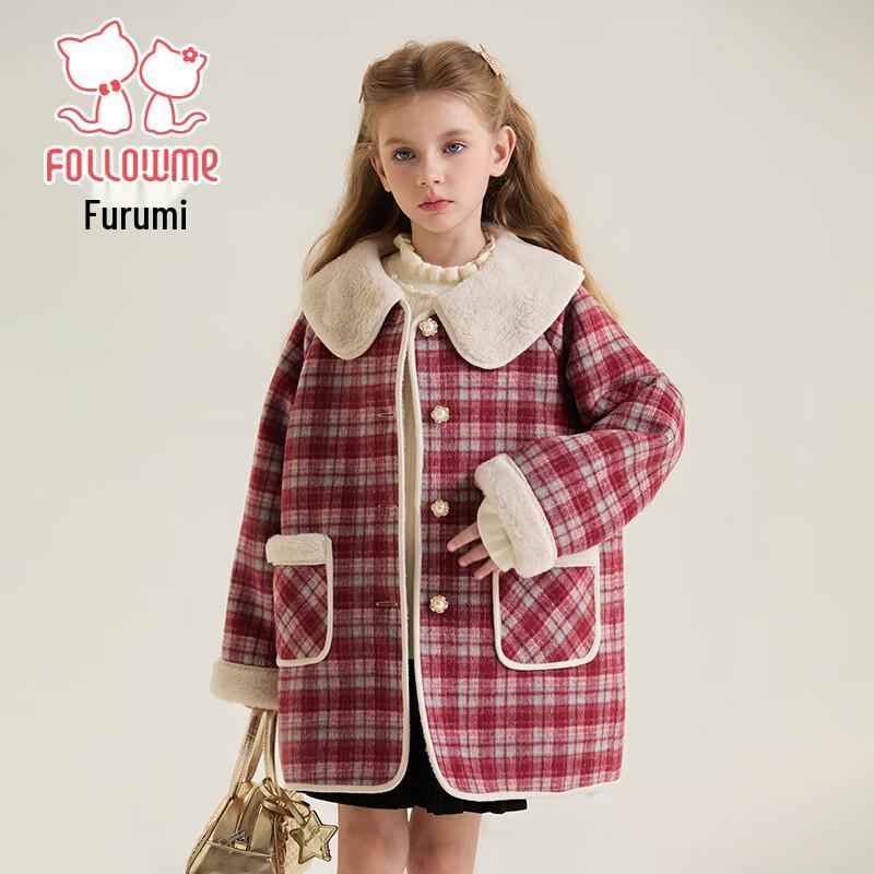 Girls' Stylish Plaid Wool-Blend Winter Overcoat