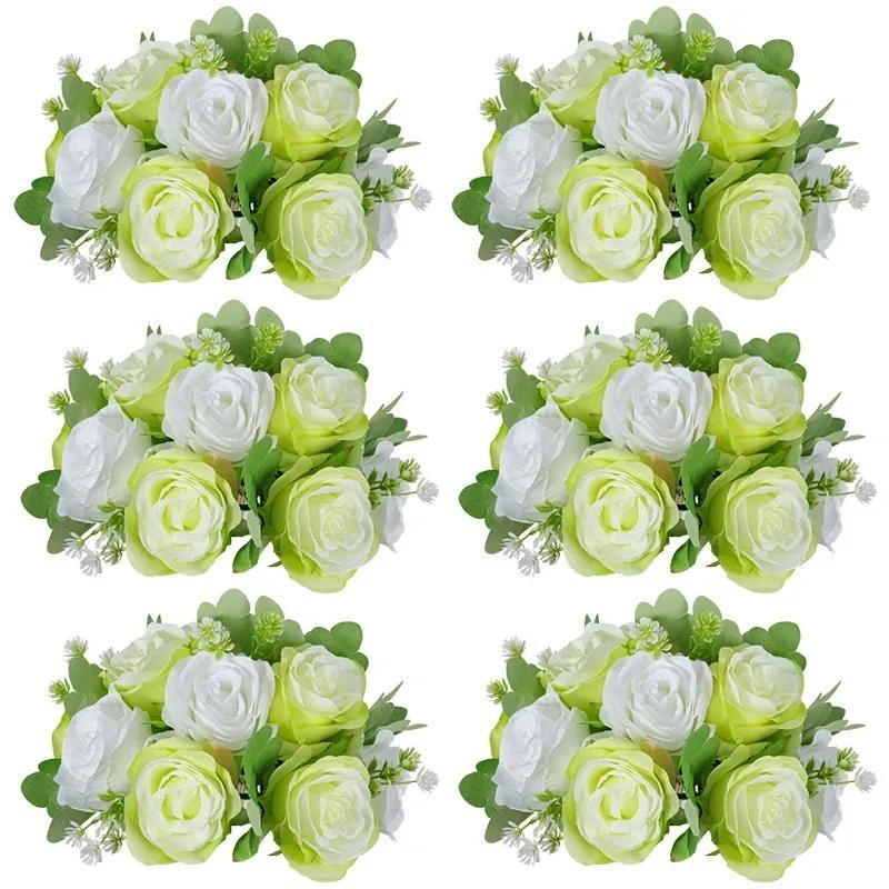 6Pcs Artificial Flowers Centerpiece Table Decorations Rose Ball for Weddding Floral Arrangements Bouquet for Party Home Decor