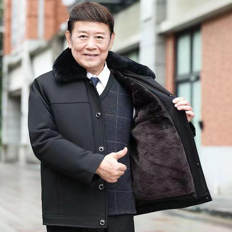 Men's Thick Velvet-Lined Winter Coat for Middle-Aged and Elderly