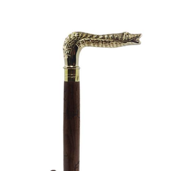 Snake Face Brass Handle Canes and Walking Sticks for Men Women 91.44 Cm Brown Wood Brass Handle Unisex Derby Foldable Cane