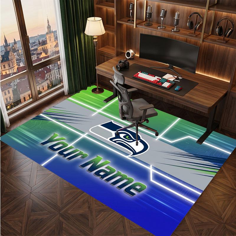 Seattle Seahawks Personalized Crystal Velvet Carpet, Customized Name Text Soft Anti‑Slip Rug for Living Room Bedroom