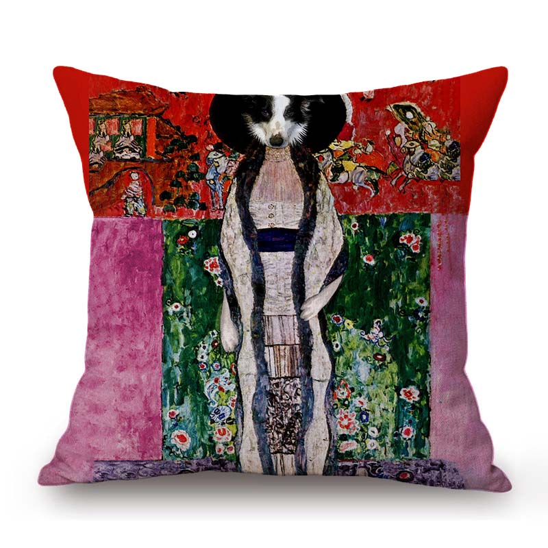 Nouveau Art Gustav Klimt Style Cute Dog Funny Lovely Gold Color Home Decoration Sofa Pillow Case Cotton Linen Cushion Cover