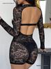 Chic Lace Hollow-Out Slim-Fit Jumpsuit with Long Sleeves
