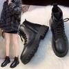 Women's Boots Black Front Lace-Up Martin Boots Women's Platform Skinny Boots Large Size Short Boots Women's 43