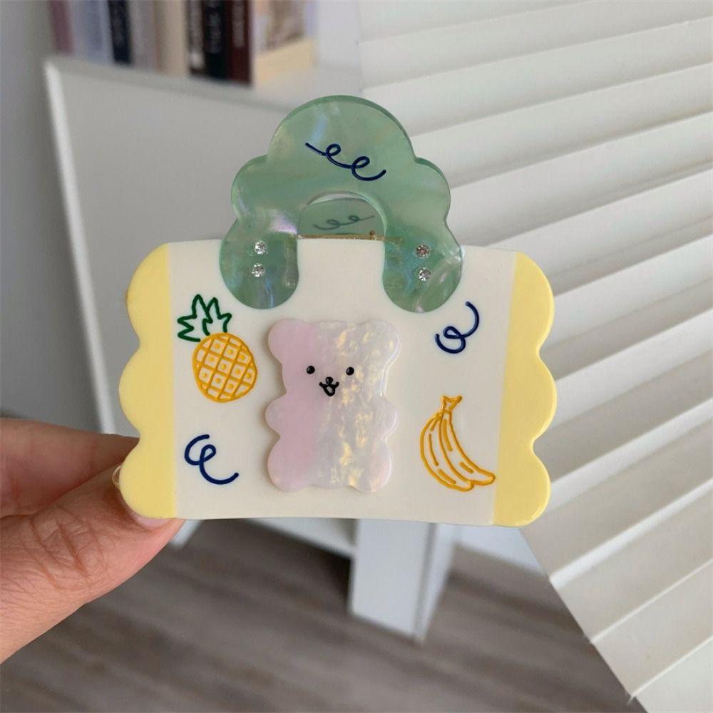 Flower Cartoon Bear Hair Clip Mini Handbag Shape Rhinestone Hairpin Cute Acetate Hair Claw  Girl