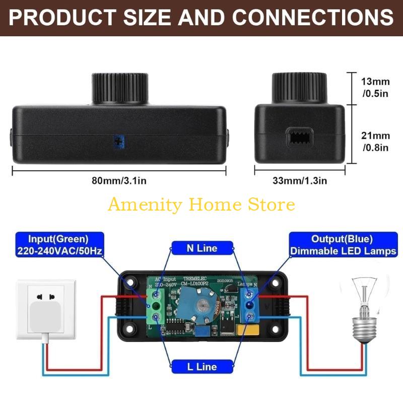 F26C Cord Dimmer 1 Gang Dimmer Switches User Friendly Switches Simple Operate Switches for Dimmable LED Incandescents Lamp