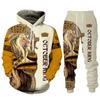 Autumn Winter Men King Lion Hoodie Set Fashion Clothing Male Hooded Coat Vintage Pullover Tracksuit Casual Stylish Streetwear