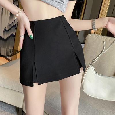 Damen-Minirock, hohe Taille, seitlich geteiltes Design, einfarbig, kurzer Rock, A-Linien-Design, Skort, Anti-Exposure-Arbeitsrock