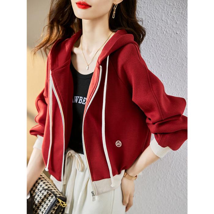 

Women s Red Casual Hoodie Cardigan - Petite, Loose Fit, Long Sleeve, Baseball Jacket Style for Spring & Autumn 2023 3XL вино красного