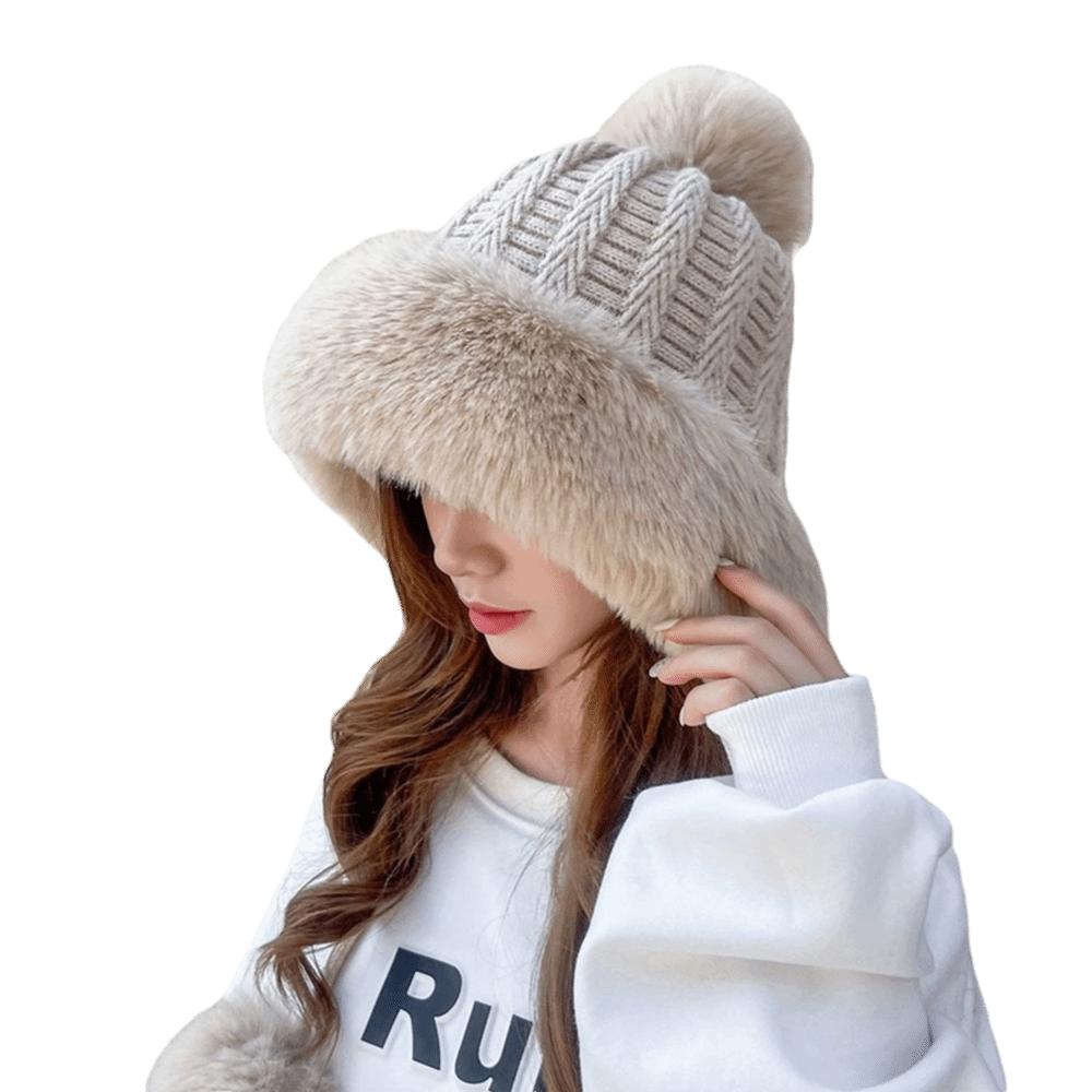 

Ветрозащитная шапка-бини, холодостойкая шапка с помпонами, повседневная вязаная плюшевая шапка, для велоспорта на открытом воздухе бежевый