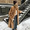 Color Block Striped Faux Fur Coat Long Warm Fashion Eco Jacket Women