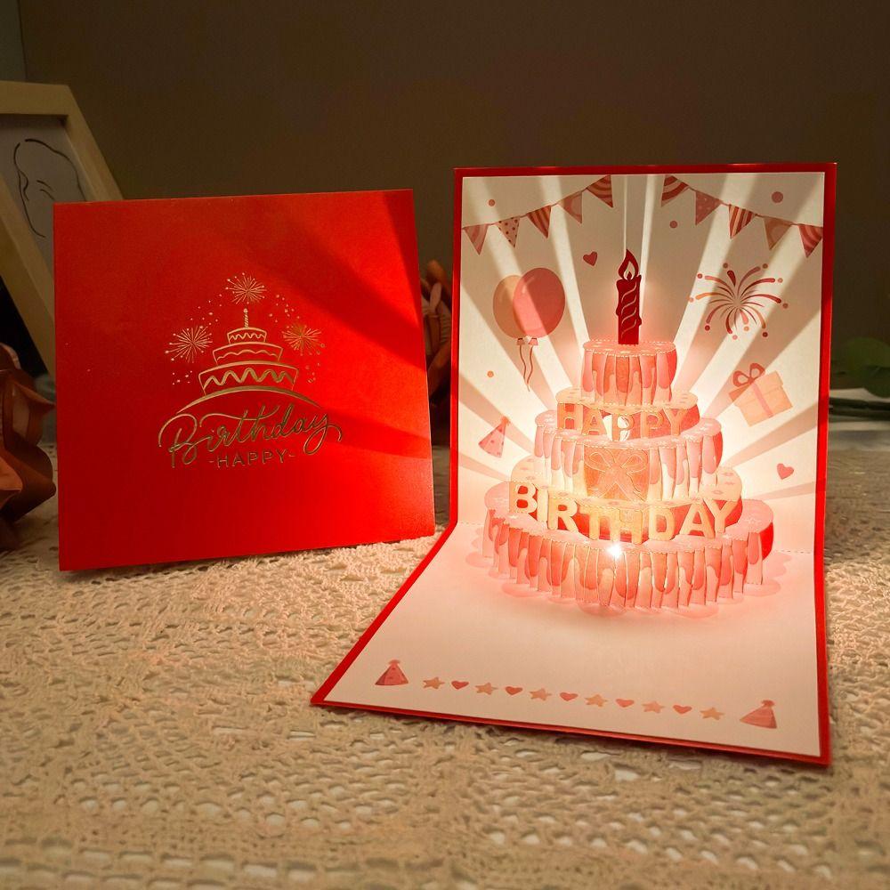 Musical and Light 3D Popup Greeting Card Luxurious Foil Stamping Cards  Birthday Party Supplies