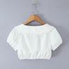 2026 French Women's Two-Piece Set: Square Neck Lace Crop Top + Low Waist Wrap Tie-Up Skirt