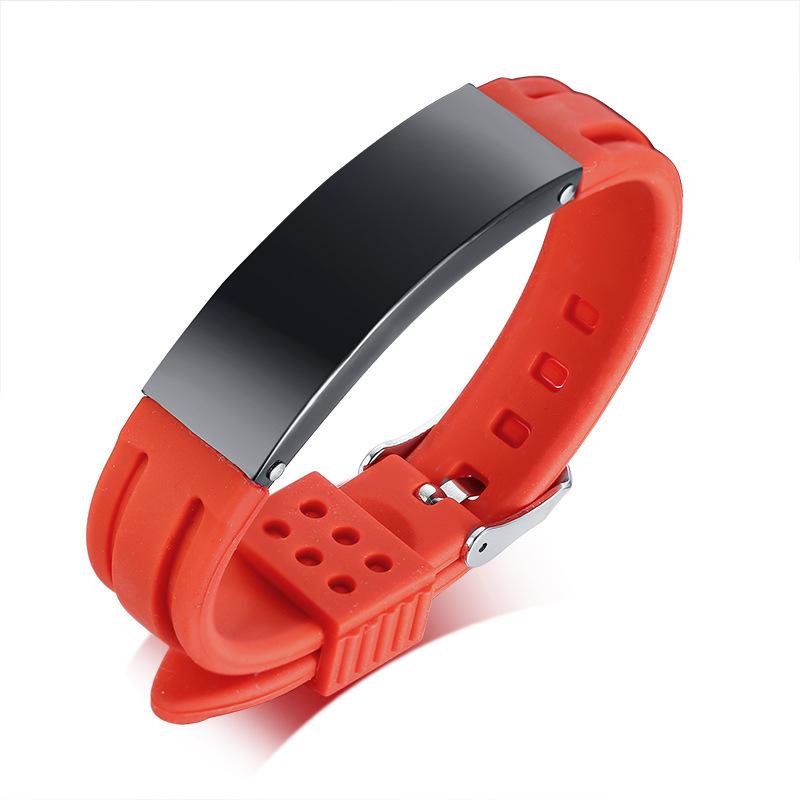Sports Bent Bracelet, Stainless Steel Silicone Strap Bracelet Men S Personality Laser Picture Bs-065