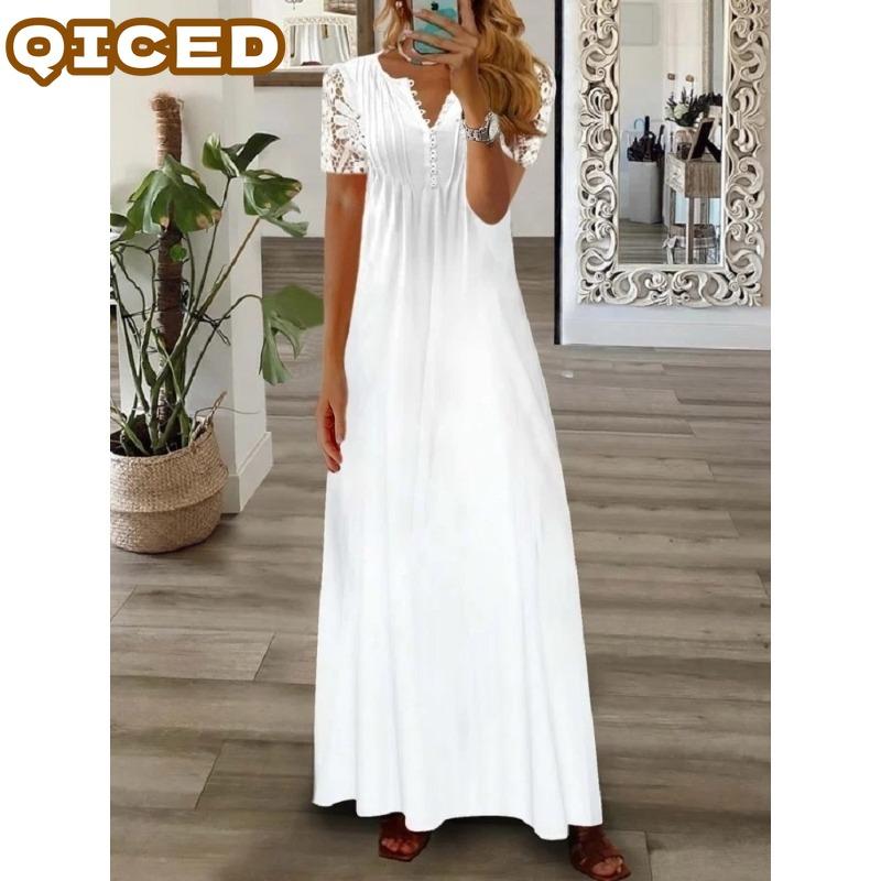 QICED Women's Fashion Summer Spring Short Sleeve V-Neck Casual Dresses