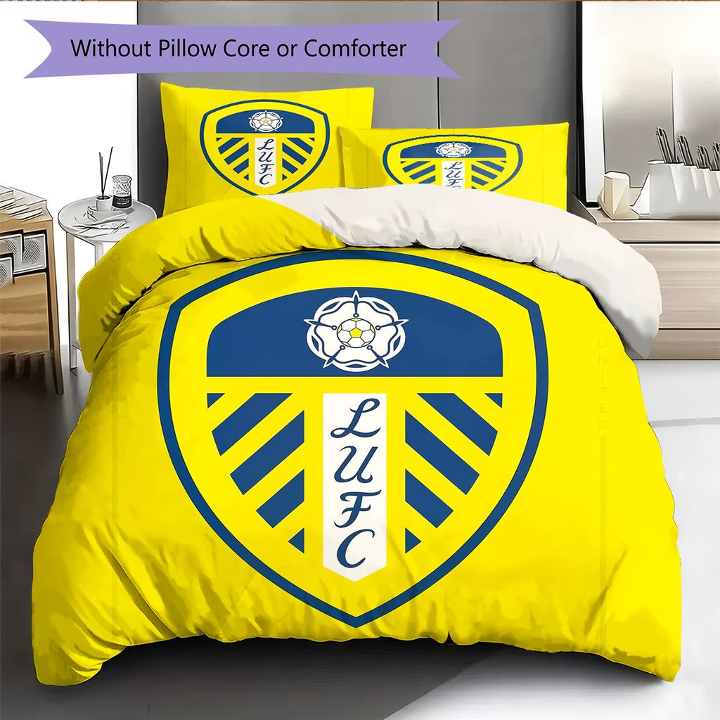 Leeds United Abzeichen Muster Bettwäsche Heimdekoration Geburtstagsgeschenk (1 Bettbezug + 2 Kissenbezüge, ohne Füllung)