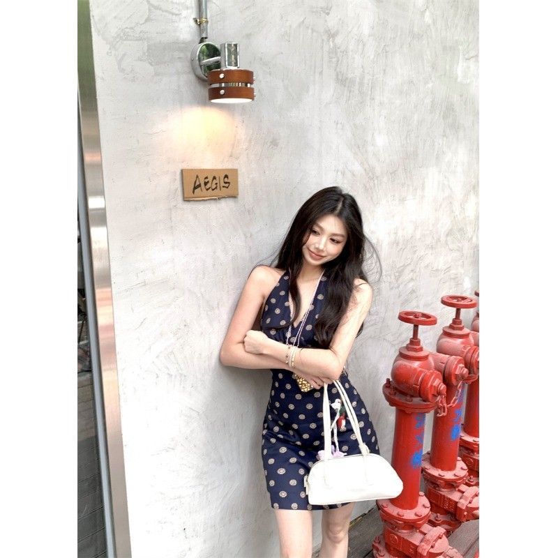 French temperament blue V-neck waist neck dress short skirt women s summer new seaside vacation style wear S королевский синий