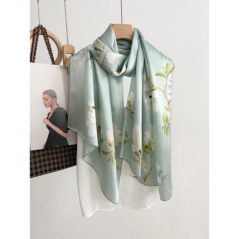 111% Mulberry Silk Long Scarf New Versatile Crepe Satin Thin Temperament Scarf Fashion Medium and Long Silk Shawl