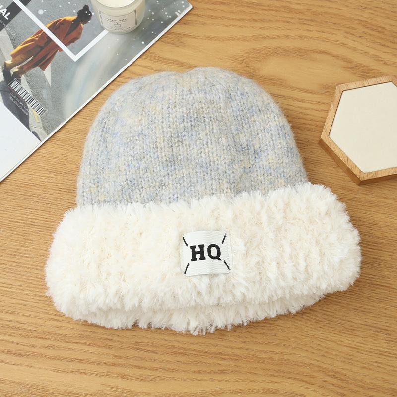 Women's Autumn and Winter Fashion Versatile Thickened Cold Proof Wool Hat Korean Style Big Head Circumference Two Color Plush Warm Hat New