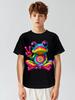 Children Crew Neck Short Sleeve T-Shirt with Colorful Frog Gesturing Yeah Print
