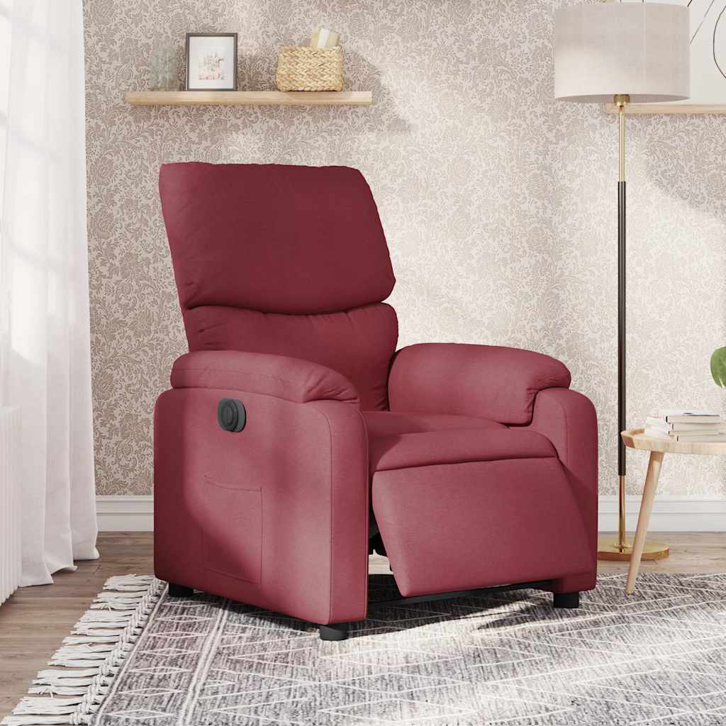 Electric Recliner Chair Burgundy Fabric