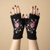 Vintage Embroidery Knitted Gloves Floral Fingerless Gloves All-Match Winter Wool Gloves  Outdoor