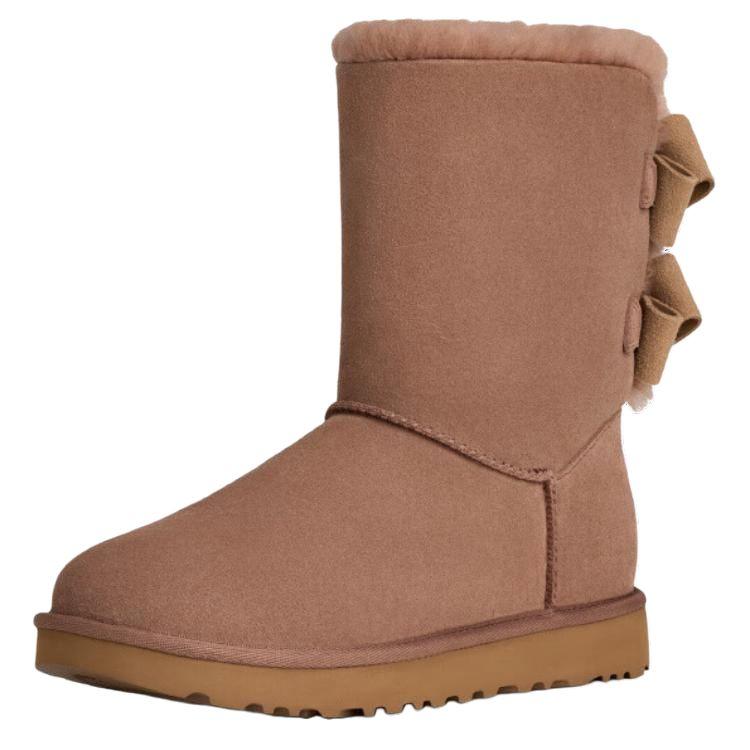 UGG Cow Split Leather Thermal Short Snow Boots Women's Light Acorn Brown 1153475-RYK